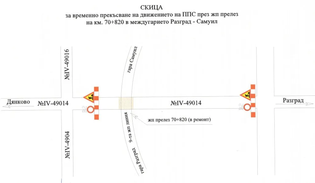 Заради ремонт в петък затварят за 4 часа участъка около жп прелеза между Разград и Дянково 